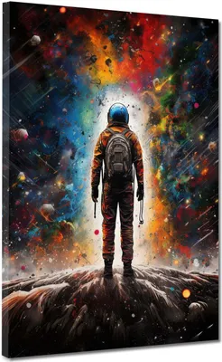 Produktbild von Astronaut, Pop Art Galaxie Leinwandbild Wandbild Kunstdruck XL Deko: 60x80x2cm