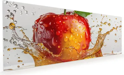 Produktbild von Küchenrückwand Spritzschutz Glas mit Motiv Spritzender Apfel 40 x 40 cm