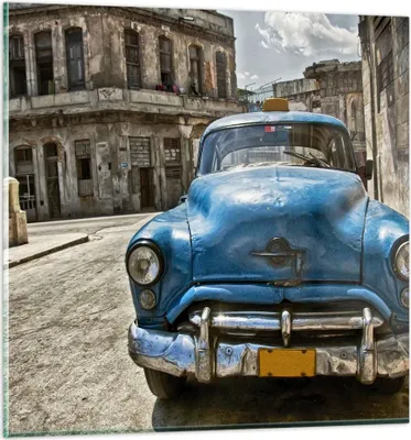 Produktbild von Bilder auf glas - Auto Retro Kuba Havanna - 50x50cm - Glasbilder - Wandbilder - Kunstdruck - zum Aufhängen bereit - Wanddekoration aus Glas - Glas Bilder - Wandbild auf Glas - GAC50x50-2461