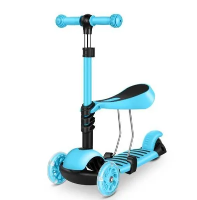 Produktbild von 3 in 1 Kinder Roller Scooter mit Abnehmbarem Sitz,LED-Räder,Höheverstellbarer Lenker,Tretroller - Kinder Roller Outdoor Spiel,für 2-8 Jahre Blau