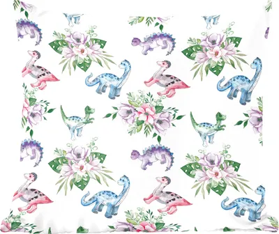 Produktbild von MuchoWow® Zierkissen Sofakissen Wohnzimmer Dekokissen 40x40 cm Kinderzimmer - Dinosaurier - Blumen - Mädchen - Kinder - Rosa - Kind - Foto Kissen - Schlafzimmer Dekoration