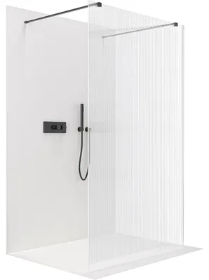 Obrázok produktu pre Sprchová zástená Walk-in Onyx Duo, ľavá/pravá - 8 mm - hranatá nosná konštrukcia - matná čierna, vrúbkované sklo - 50x200 cm