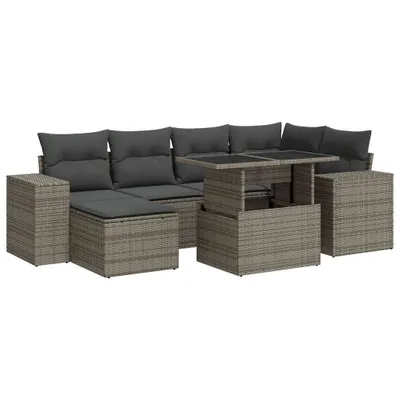 Produktbild von 7-tlg. Garten-Sofagarnitur mit Kissen Grau Poly Rattan