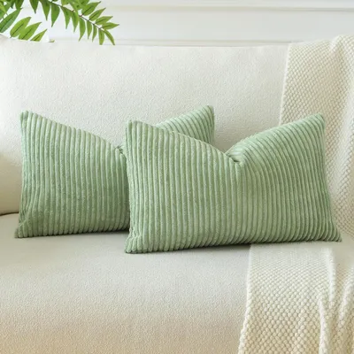 Produktbild von 2er Set Cord Kissenbezüge 30x50cm Bohnengrün