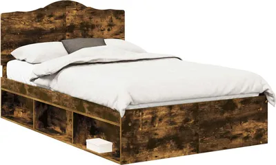 Image de vidaXL : Structure de lit en bois massif de pin, finition chêne fumé, dimensions 120 x 190 cm