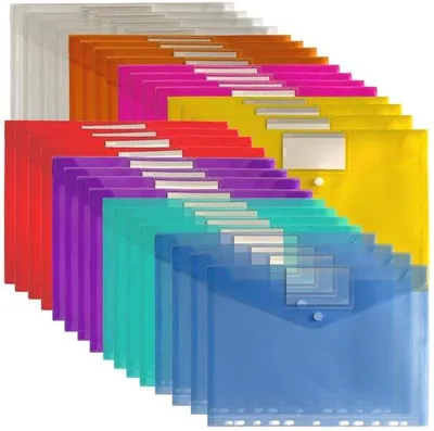 Image de Classeurs A4 imperméables, lot de 32, 8 couleurs, avec emplacement pour étiquette et fermeture à bouton-pression