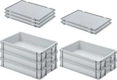 Produktbild von SuperSparSet 5x Eurobehälter mit geschlossenem Griff und Scharnierdeckel | HxBxT 12x40x60cm | 21 Liter | Grau | Eurobox, Transportbox, Transportbehälter, Stapelbehälter