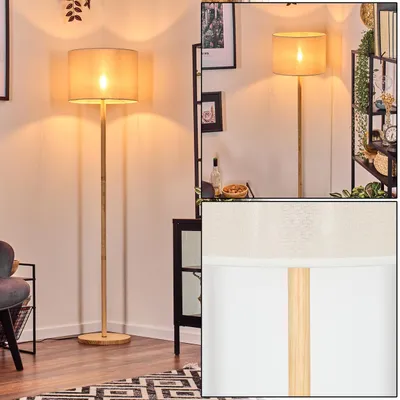 Produktbild von Schiavonea Stehlampe mit Holzfuß und Schirm aus Stoff