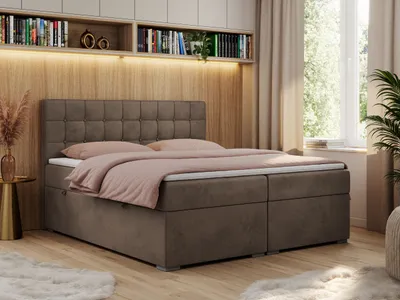 Immagine prodotto di Letto boxspring, letto matrimoniale, letto imbottito con testiera, contenitore - CARMEN - 120x200 - Marrone - Velvet - H3