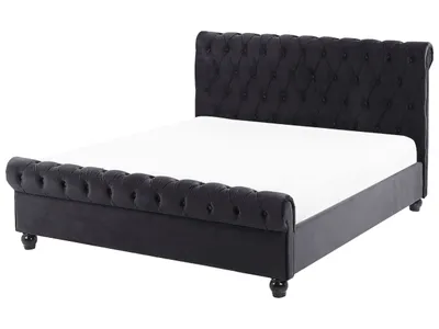 Produktbild von BELIANI Bett Schwarz 140 x 200 cm Samtstoff Stilvolle Versteppung Hohe Kopfteil Geschwungene Formgebung Chesterfield