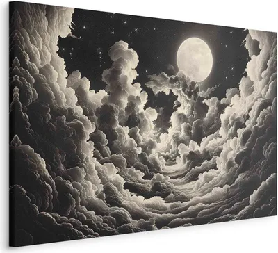 Produktbild von Italienischer Leinwand Leinwandbild - Moon and Stars Singing Among the Great Clouds 30x20 cm Muster b-H-10059-b-a
