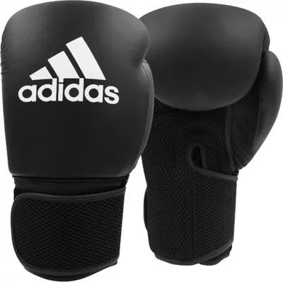 A pair of black Adidas boxing gloves.