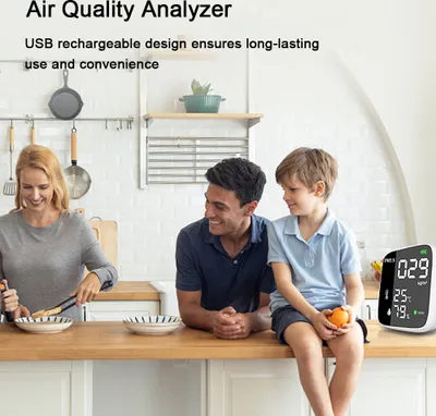 Image de Détecteur portable USB rechargeable de PM2.5 Thermohygromètre multifonctionnel Détecteur d'air domestique Analyseur de qualité de l'air intérieur Moniteur de pollution de l'air domestique