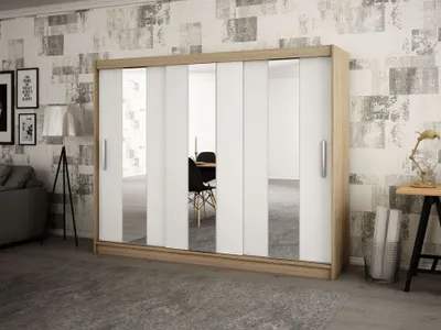 Produktbild von MINIO Kleiderschränk 250 cm POLE Sonoma Eiche / Weiß matt