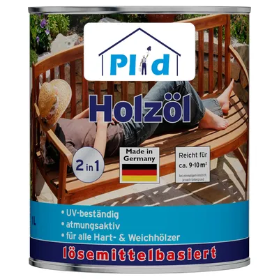 Produktbild von Plid Holzöl 1L, Douglasie - für ca. 10m²  – Holzschutz & Pflegeöl für Gartenmöbel, Terrassen, Zäune & Außenbereich – Wetterbeständiger Imprägnierung
