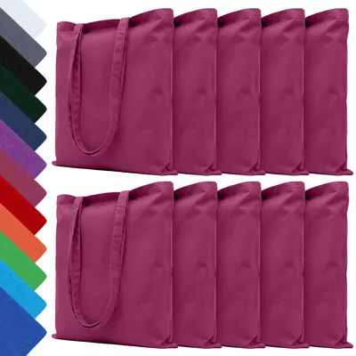 Produktbild von EllaTex 10er Set Baumwolltaschen 38x42 cm – Stoffbeutel aus 100% Baumwolle mit langen Henkeln, in Farbe: Burgund