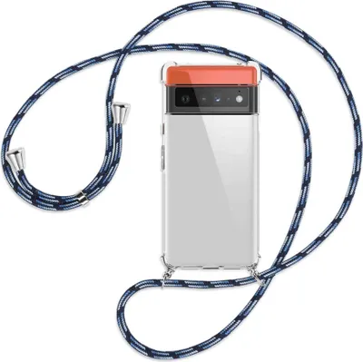 Produktbild von Handykette Backcover-Schutzhülle mit Band (Metall silberfarben) für Google Pixel 6 Pro - Blautöne