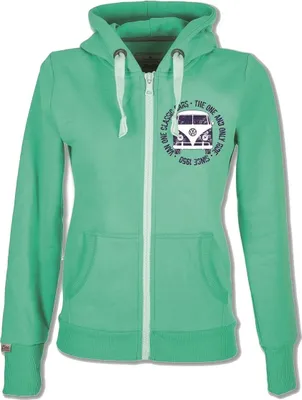 Produktbild von Damen Zip Hoodie VW Bulli BULLI FACE USED Apple Green / White Blue