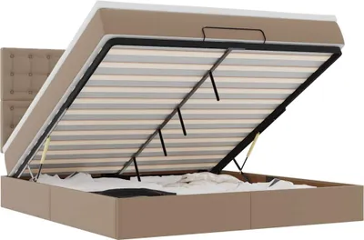 Imagen del producto de Estructura de cama otomana con colchón color cappuccino, 160x200 cm, fabricada en cuero sintético