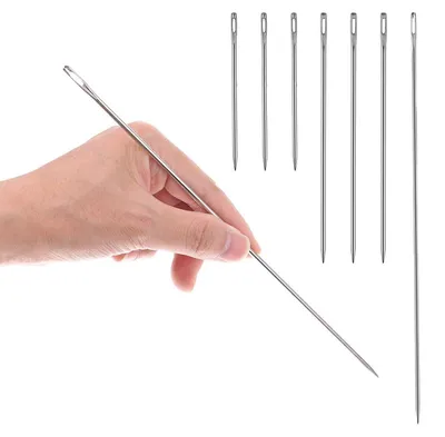 Immagine prodotto di Aghi per imbottitura, set da 7 pezzi. Aghi da cucito extra lunghi con occhiatura grande, ideali per pelle e tela. Lunghezze: 7,6 cm (3"), 12,7 cm (5"), 25,4 cm (10")