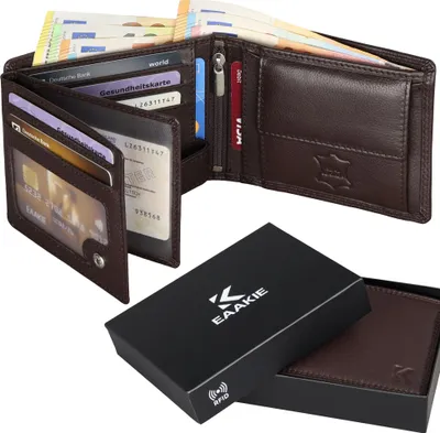 Produktbild von Leder Geldbörse Herren Portemonnaie RFID Querformat Geldbeutel Echtleder (9901) Braun