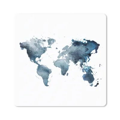 Produktbild von MuchoWow® Mauspad Mousepad Weltkarte - Aquarell - Blau 20x20 cm - Mousepads - Maus Mat - Pad - Mausunterlage - Desk Mat - Bureauartikeln