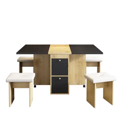 Produktbild von Klapptisch-Set mit 4 Hockern, Platzsparendes Design für Essens- und Vielzwecknutzung , Schwarz