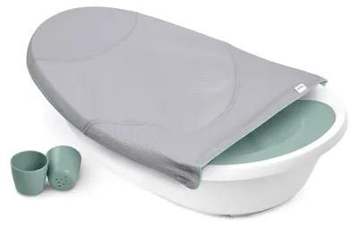 Produktbild von 4-in-1-Babybadewanne für Neugeborene bis Kleinkinder, mit verstellbarer Wiegeschaukel, stützendem Badesitz, 2 Spülbechern, 4 Nutzungsstufen, 0-24 Monate
