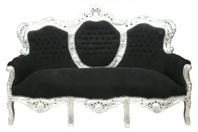 Produktbild von Casa Padrino Barock Sofa Garnitur King Schwarz/Silber - Luxus Couch aus massivem Echtholz - 184 x 81 x 125 cm