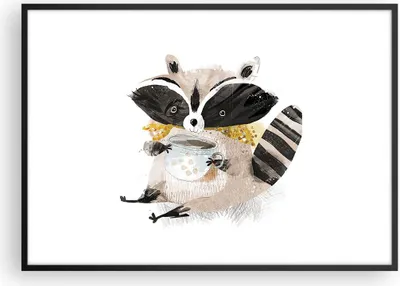 Produktbild von Gerahmtes Poster - Schwarzer Rahmen - Waschbär Tasse Kinder - 100x70 cm - Wand Bild - Wanddeko - Wandbilder - Kunstposter - Wandposter - Bilderrahmen - Bilder - Kunstdruck - P2BAA100x70-4716