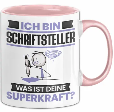Produktbild von Schriftsteller Tasse Geschenk für Schriftsteller Geburtstag Lustiger Spruch Kaffee-Becher Was Ist Deine Superkraft (Rosa)