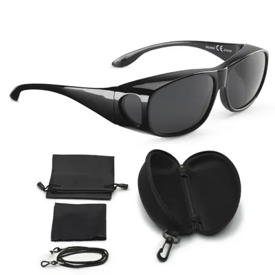 Produktbild von FALINGO Sonnenüberbrille CLASSIC EDITION polarisiert UV 400 uni inkl. Hardcase und Zubehör (Schwarz)