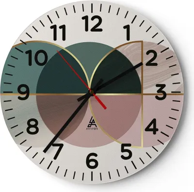 Produktbild von Wanduhr - Rund - Glasuhr - Abstraktion Räder Minimalismus - 40x40cm - Schleichendes Uhrwerk - Lautlos - zum Aufhängen bereit - Dekoration Modern - Wanddekoration aus Glas - C4AR40x40-4399