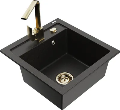 Produktbild von Mexen Vito 1-Becken-Granit-Spüle mit Mischbatterie Rita, Schwarz/Gold metallisch - 6503-75-670300-50