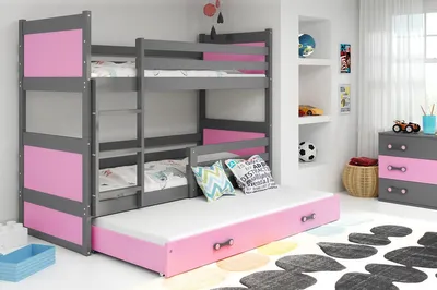 Produktbild von Kinderhochbett mit Zustellbett ohne Matratzen 80x160 FERGUS – Graphit / Rosa