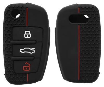 Produktbild von kwmobile Schlüsselhülle für Audi 3-Tasten Klappschlüssel Hülle - Autoschlüssel Schlüssel Hülle aus Silikon - Schlüsseletui in Schwarz Rot