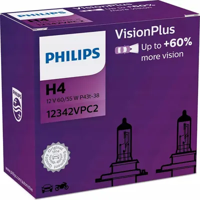 Zdjęcie produktu dla Philips VisionPlus H4 12V 60/55W P43t +60% światła, zestaw 2 sztuk