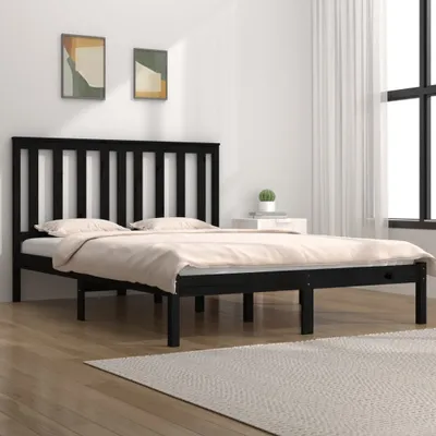 Produktbild von The Living Store Massivholzbett Schwarz Kiefer 200x200 cm