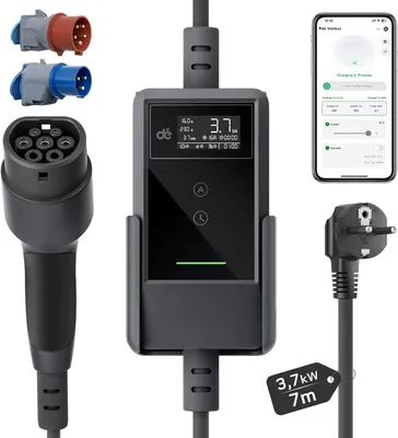 Image de Chargeur pour véhicule électrique, type 2 - Chargeur pour véhicule électrique - Câble de charge pour voiture électrique - Chargeur domestique - Chargeur intelligent - Puissance de charge : 3,7 kW