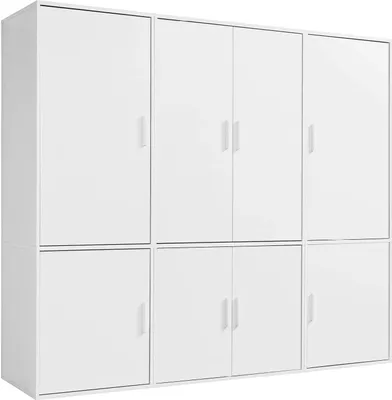 Produktbild von mokebo Kleiderschrank groß in Weiß 8-türig & Fächer 'Der Grenzenlose' Schlafzimmerschrank modular & kombinierbar, Garderobenschrank, Flurschrank, Drehtürenschrank, Schrank 210x187x58 (BxHxT)