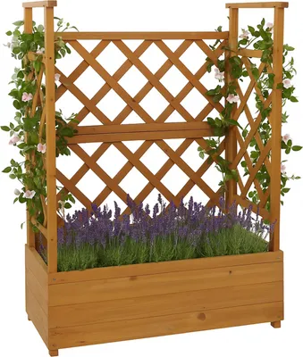 Immagine prodotto di Letto rialzato HWC-P67, fioriera/contenitore per fiori a traliccio in legno MVG 114x85x44cm ~ naturale
