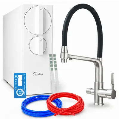 Productafbeelding van Omgekeerde osmose waterfiltersysteem Ari 800 GPD, met mengkraan, messing, perlator, luchtbelgenerator, 360 graden draaibaar, roestvrij staal, zonder reservoir, waterbesparend