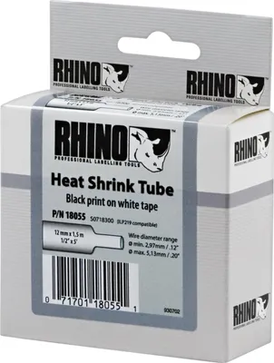 Obrázek produktu pro DYMO RHINO - plochá smršťovací bužírka 12 mm x 1,5 m, černá na bílé, D1, Belgie, 1,5 m, 1 kusů, 34 mm, 85 mm