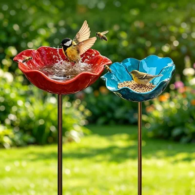 Produktbild von Vogeltränke Metall Winterfest Gartenstecker Bienentränke Insektentränke Blume