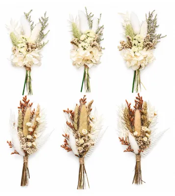 Produktbild von Mini Trockenblumen Sträuße, 6 Stück, mit Pampasgras, Stoffblumen, für Dekoration