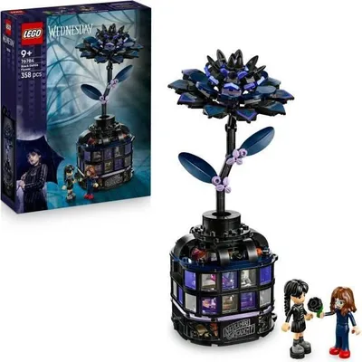 Image de LEGO Mercredi Dahlia Noir 76784, Jeu de Construction, Fleur Artificielle, 9+ Ans, Avec Mini-Poupées
