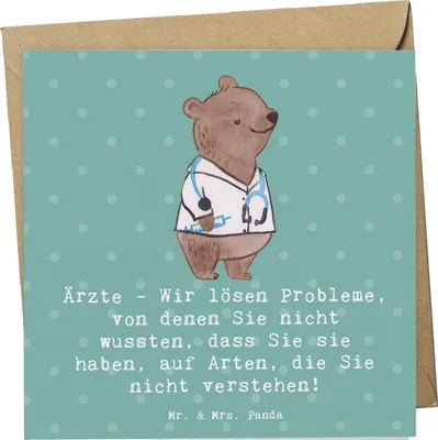 Produktbild von Mr. & Mrs. Panda Glückwunschkarte Arzt Probleme Lösen - Meeresbrise - Geschenk, Grußkarte, doppelkarte, Mediziner, Berufspassion, Berufsgestaltung, humorvoll, Klappkarte