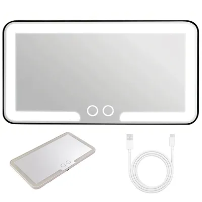 Produktbild von LED Auto-Schminkspiegel – 3 Lichtmodi, Touchsteuerung, 23,5×12,7 cm, USB wiederaufladbar, Sonnenblendenmontage