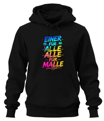 Produktbild von Einer für alle alle für Malle Mallorca Party Ballermann Hoodie Kapuzenpullover, Schwarz, M