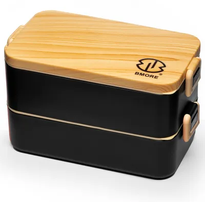 Bento-Box 1000 ml mit Besteck, 2 Fächer, schwarz